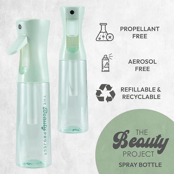 Spray Bottle Mister for Hair - Continuous Mister, Fine Water Mist, Trusted by Professional Salons & Barbers, 10.1oz - Clear Bottle (Sage)