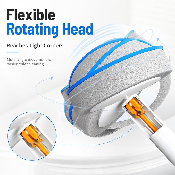Disposable Toilet Brush with 48 Refills and Replaceable Scrubber Heads | Toilet Bowl Cleaner Wand and Wall-Mounted Holder, Space Saving Bathroom Cleaning System for Home, Apartment and RV