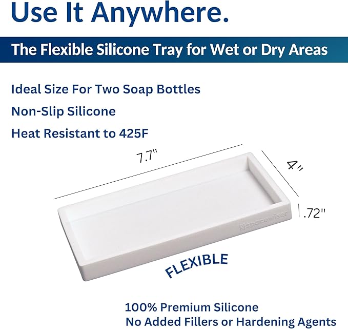 Spacewiser Countertop & Vanity Silicone Tray – 2 PC Small 7.7" Soap Tray | Kitchen Soap Tray Set, Dish Soap Tray for Kitchen Counter, Kitchen Sink Tray, Silicone Soap Dispenser Tray & Sponge Holder