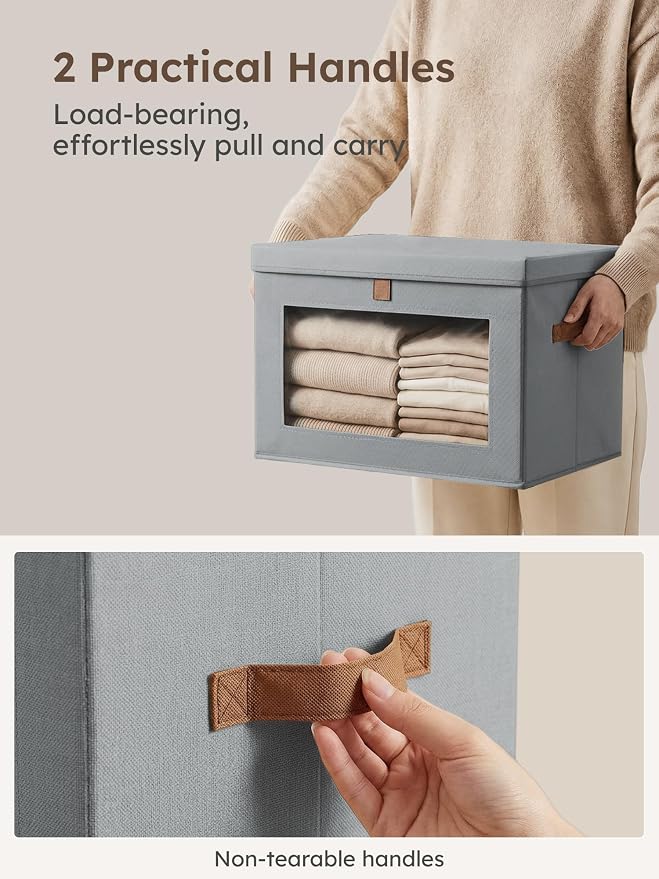 Homsorout Medium Fabric Storage bins - Collapsible Storage Bins with Open Window, 5 Pack Closet Baskets for Shelves, Stackable Decorative Boxes for Home, Dorm, Grey, 13.7"x 9.8" x 9.8"