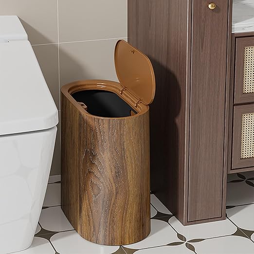 Slim Trash Can with Lid, 2.6 Gallons / 12 Liter Plastic Small Compact Slim Bathroom Garbage Can,Durable Easy to Clean Trash Bin for Bathroom,Office,Kitchen,Dorms,Bedroom,Compact Spaces