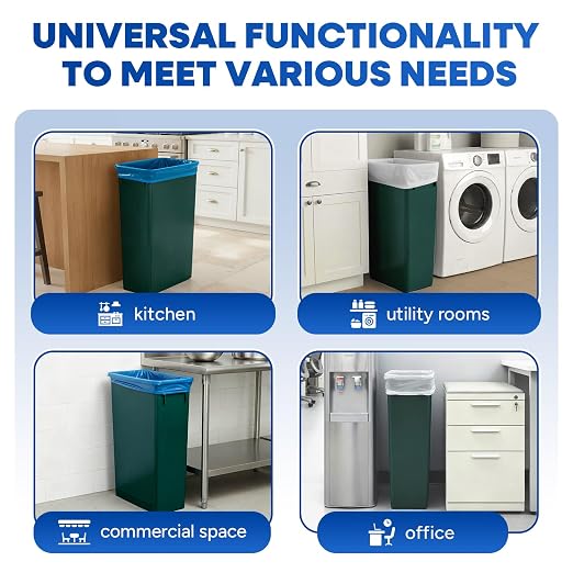 PLASTIC PRINCE 23 Gallon Slim Trash Can Kitchen, Commercial Tall Trash Bin Narrow, Rectangular Slim Jim Skinny Garbage Can for Home Garage Cabinet Restaurant, 6 Pack, Green
