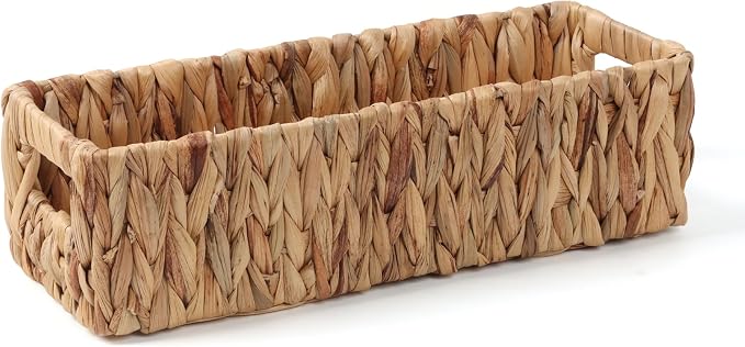 Moosky Wicker Storage Baskets with Handle Water Hyacinth Basket for Organizing Decorative Storage Bins for Countertop Toilet Tank Boho Rectangular Home Organizer (Natural, 14.5" x 5.5" x 4.1")