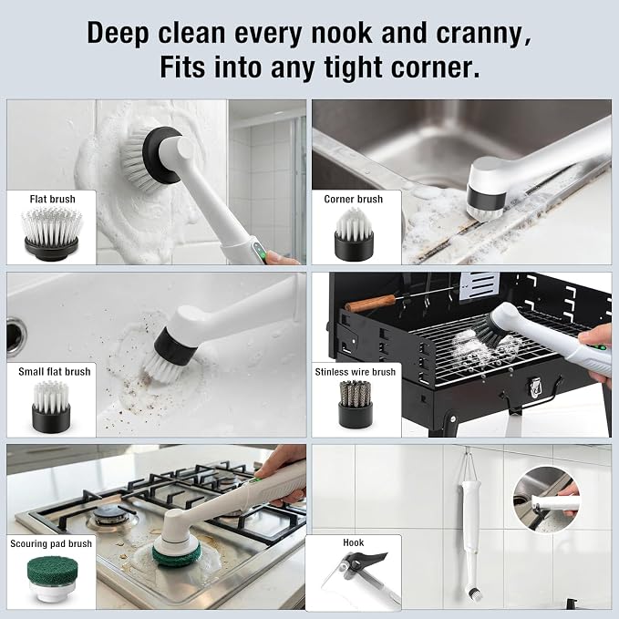 Electric Grout Cleaner, Electric Spin Scrubber, 5 Magnetic Heads | Rechargeable Waterproof Power Scrubber for Tile Grout, Bathroom, Kitchen, Sink & Crevices