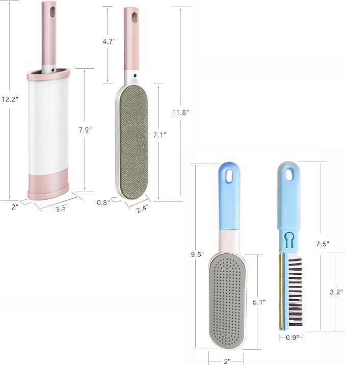 2PCS Lint Brushes for Clothes, Cat Dog Hair Remover for Lundary, Self-Cleaning Lint Remover for Bed Sofa Coat, Best Hair Cleaning Brushes Better Than Lint Roller (Large Pink and Mini Blue)