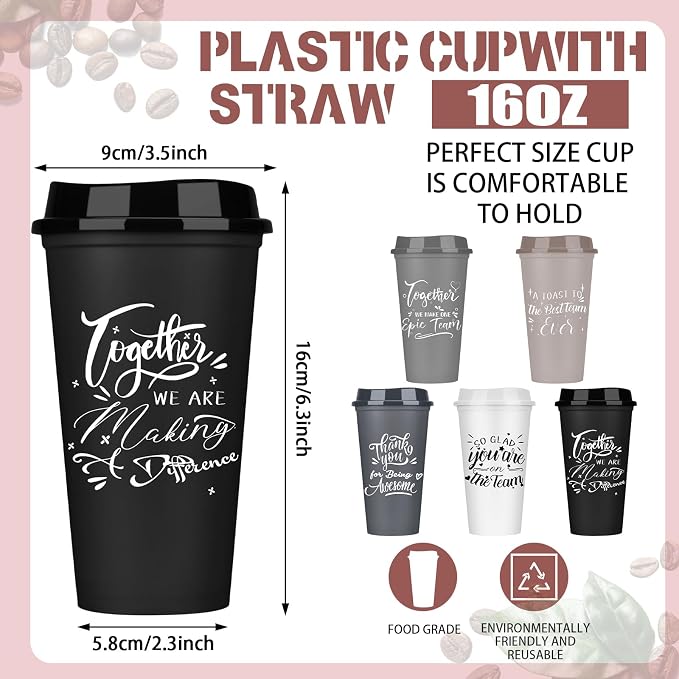 Pickmesh Housekeeping Employee Appreciation Gift Cup, Neutral Color, 15 Pcs | 16 oz Plastic Tumblers with Lids, Reusable Coffee Cups, Thank You Gifts, for Staff Volunteer Coworker Teacher