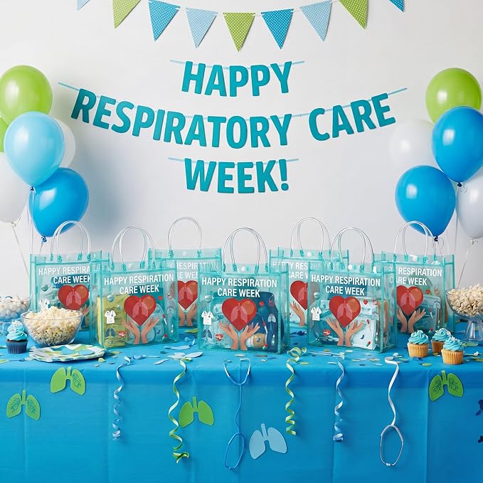 FunooFuno 20 Pcs Respiratory Care Week Appreciation Gift Bags with Handles Respiratory Therapist Clear PVC Bags RT Appreciation Reusable Plastic Gifts for Social Worker Volunteer Doctor Nurse Coworker