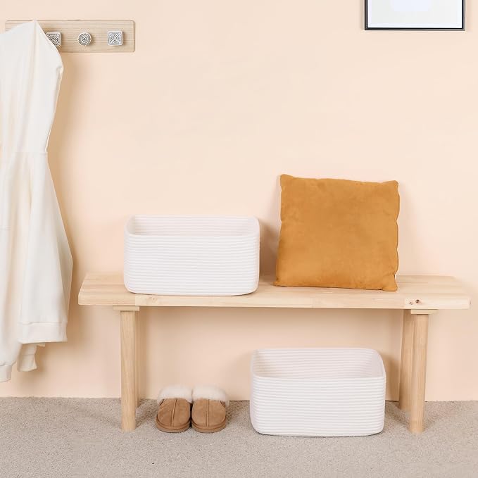 MiniArk Large Storage Baskets for Organizing, 17 x 13 x 7.5” Closet Shelf Baskets for Clothes Blanket Towels, Baby Nursery, Toy Bins Box, Woven Rope Baskets, 4 Packs Off White