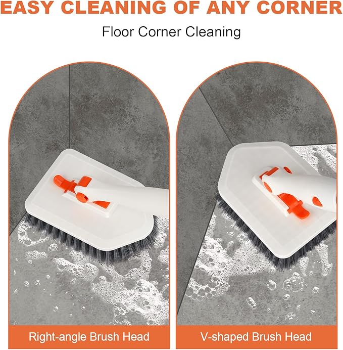 Long Handled Scrub Brush for Shower，3-in-1 Cleaning Brushes with 3 Different Function Cleaning Heads Brush for Shower Cleaning Bathroom Kitchen Walls Tub Tile