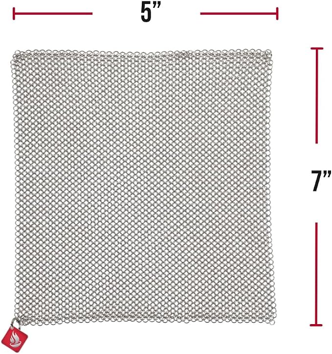 Knapp Made 7"x5" Chainmail Dishcloth - Stainless Steel Cast Iron Scrubber | Replace Your Dirty Sponge. All-purpose Kitchenware Cleaner For Pots, Pans & Cookware - Lasts a Lifetime