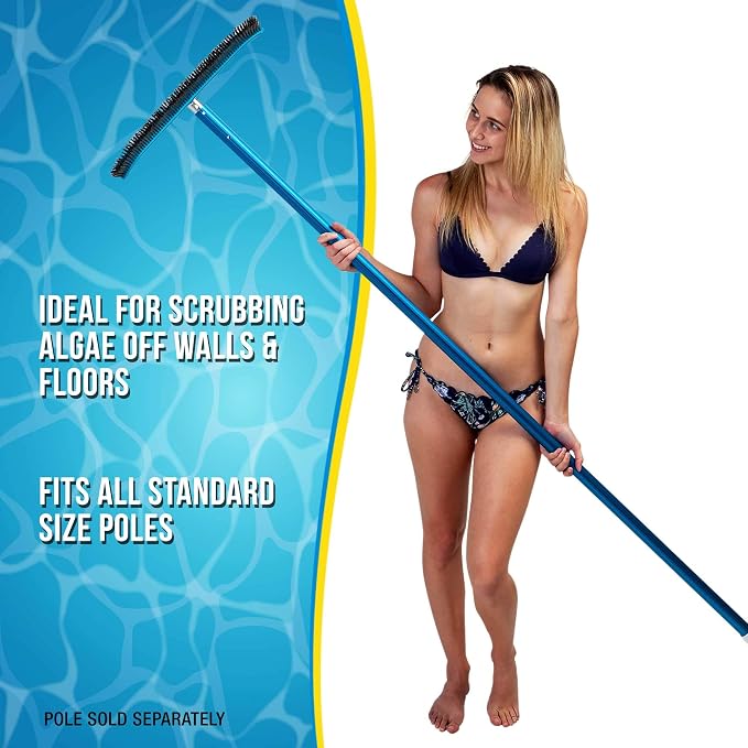 U.S. Pool Supply 18" Pool Brush Head for Inground Pools, Stainless Steel | Pool Brush, Metal Wire Bristles, Scrubbing Scrubber Brushes - Remove Calcium Build-Up on Tiles, Rust Stains on Concrete Walls