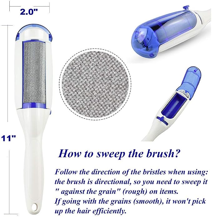 Lint Fur Brush Remover - Removes Pet Fur, Hair, Fuzz, Dust from Clothes, Furniture, Bedding & Car, One-Hand Handled and Self-Cleaning Reusable Travel Lint Fur Brush