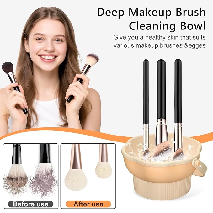 senbowe 3 in 1 Makeup Brush Cleaner Mat, Silicone Makeup Brush Cleaner Bowl Cosmetic Brushes Cleaning Pad Tool Organizer for Storage and Air Drying, Make Up Brush Washing Tool for Sponge