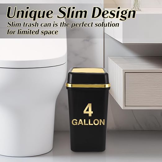 Bathroom Trash Can with Lid 4 Gallon Trash Can with Swing Lid Small Garbage Can Black Bathroom Trash Can with 150 Counts Trash Bags for Kitchen Bedroom Office Dorm