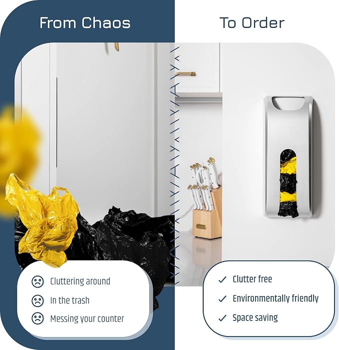 Wall-Mounted Plastic Bag Holder & Grocery Bag Organizer / Dispenser | Space-Saving Grocery Bag Holder for Plastic Bags, Large-Capacity Plastic Bag Organizer for Kitchen, Pantry, Cabinet or Wall