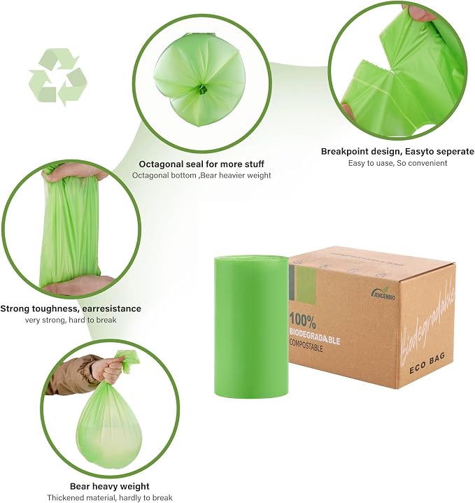 Compost Bags 13 Gallon, 50Liter Extra Thick 1.1 Mils Compostable Food scrap waste bags with US BPI ASTM D6400 and Europe OK Compost Home Certified