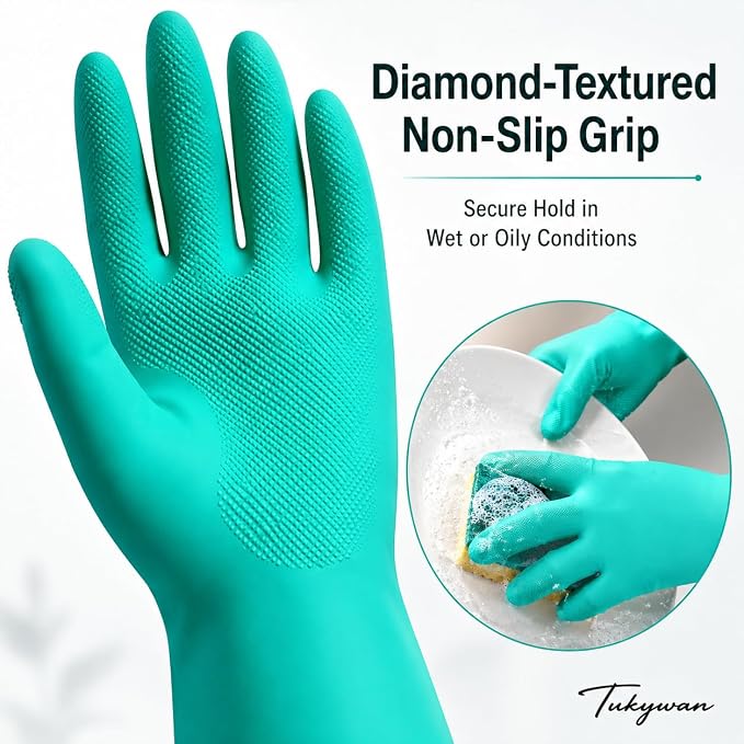 15 Mil Chemical Resistant Nitrile Gloves, Latex free Durable Cleaning Gloves, Resist Acid, Alkali, Solvent and Oil