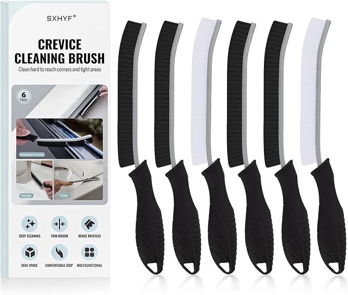 SXhyf Crevice Cleaning Brush - Grout Scrub Brush, House Cleaning Supplies | Small Brushes for Cleaning, Hard Bristle Tile Grout Brush Gap Cleaning Tool for Household Use, Bathroom, Kitchen (6pcs)
