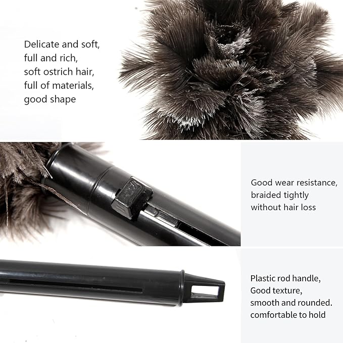 Retractable Ostrich Feather Duster for Cleaning, 15 Inch Fluffy and Natural Feather Duster with Retractable Handle， Reusable Eco-Friendly Handheld Cleaning Supplies (10 pcs)