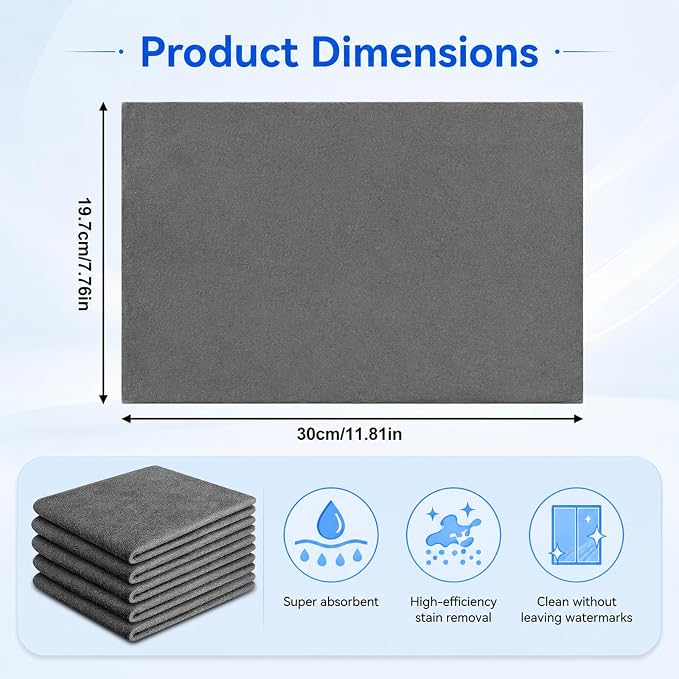 5 Pcs Genie Magic Cleaning Cloths, Microfiber Cleaning Cloths, Thickened Streak-Free Microfiber Towels Cleaning Cloth for Glass, Window, Kitchen, Stainless Steel, Cars & Screens (11.8 * 15.7in)