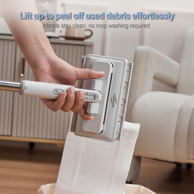 Pawnexa Mop,Clamp Mop,Hands Free Multi Purpose Flat Mops with Squeegee,Snap Grip Mini Mops Use Any Cloth,Zero Touch Dirty Cloth Release,for Whole House Cleaning(31”Handle,6 Cloths)