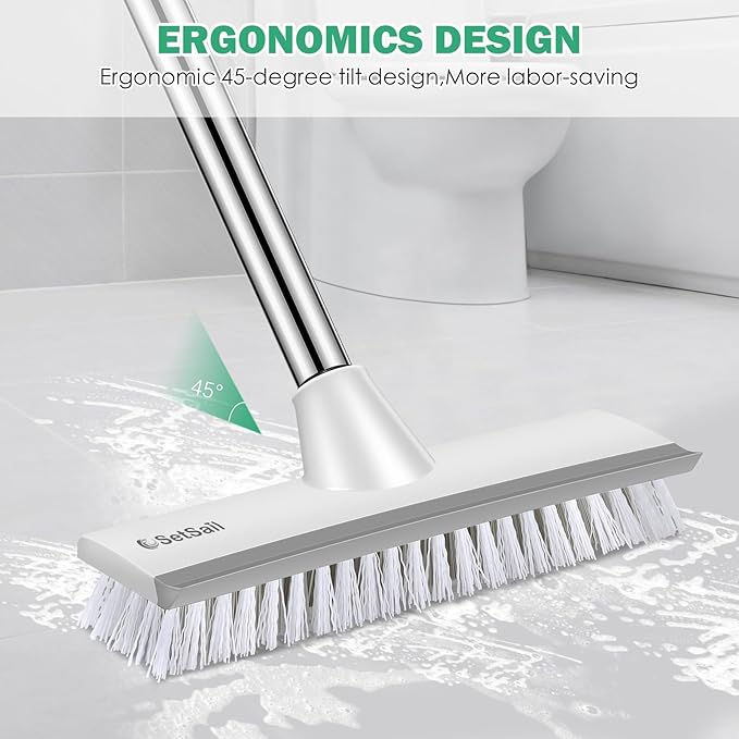 SetSail Floor Scrub Brush with 51-Inch Long Adjustable Handle 2 in 1 Scrape Brush Stiff Bristle Floor Scrubber for Cleaning Shower Bathroom Garage Kitchen Wall Deck Tub Tile | 2 in 1 Scrape Brush Stiff Bristle Floor Scrubber for Cleaning Shower Bathroo...
