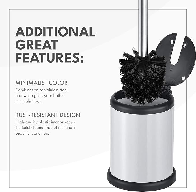 ToiletTree Products Toilet Brush with Lid - Sleek Bowl Brush and Holder - Heavy-Weight Base - Lidded Toilet Bowl Cleaner - White