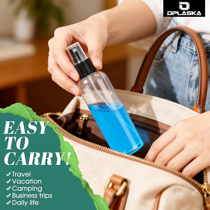 6 Packs 8 oz Clear Plastic Spray Bottles, Black Fine Mist Sprayer | Refillable Empty Bottles with Cap, For Essential Oils, Perfumes, Travel, Cleaning Solutions, With Labels & Funnel