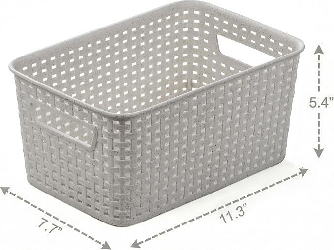 BINO | Plastic Storage Baskets, 5.5 Liter - 3 Pack, Natural Grey | THE WOVEN COLLECTION | Storage Basket for Shelves | Woven Storage Baskets for Organizing Bins Pantry Shelf Organizer | Container Bin