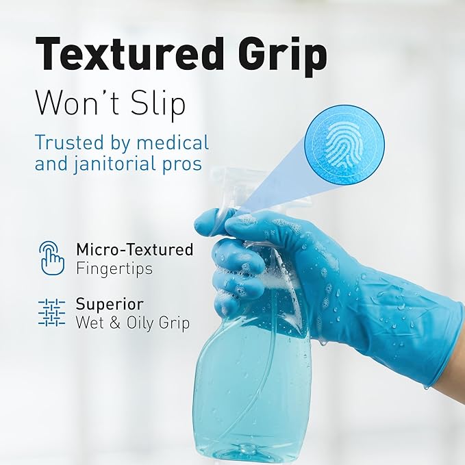 8.5 Mil Nitrile Gloves, Heavy Duty Cleaning Gloves, For Adults | 8.5 Mil Support, Forearm Coverage, Textured Grip, Chemical Resistant Gloves, Latex Free & Powder Free, Kitchen & Dish Gloves