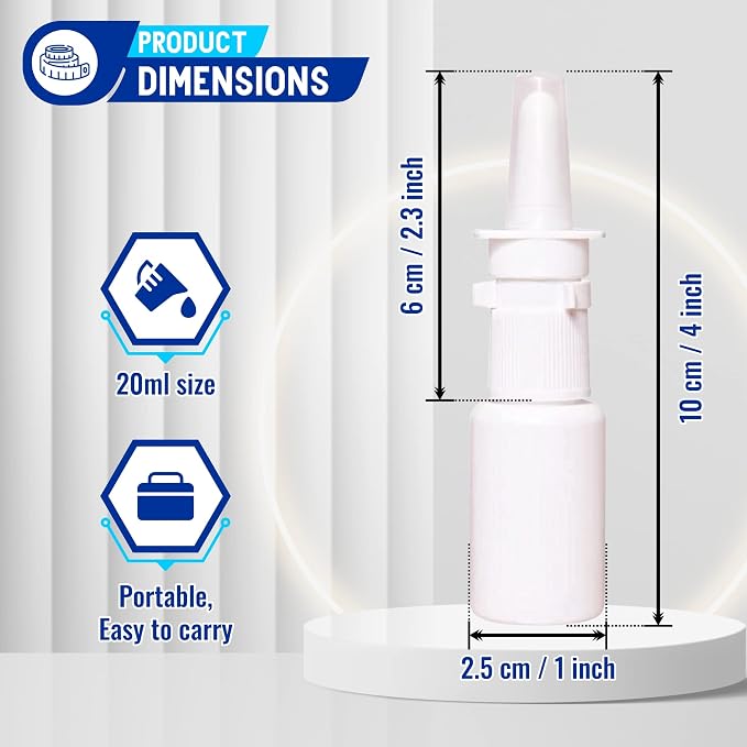 JULLY! 3-Pack 20ML Unique Mist Nasal Spray Bottle – Refillable Pump Sprayer for Nose, Durable HDPE Plastic, Leak-Proof Travel Size for Saline, Personal Care & Home Use, Easy-to-Use Dosage Mechanism