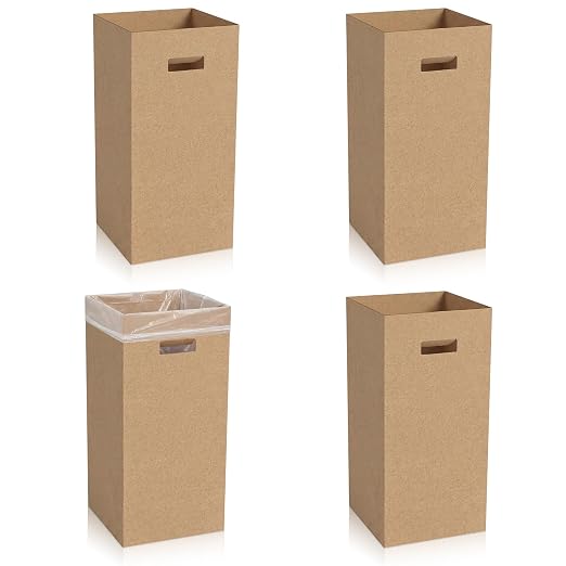 Domensi 30 Gallon Corrugated Cardboard Disposable Trash Cans for Party, Recycling Trash Bins Portable Reusable Cardboard Garbage Cans for Events, Kraft(4 Pack)