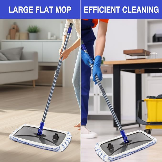 Microfiber Mops for Floor Cleaning,Hardwood Floor Mop with 5 Reusable Pads | Extra Large Industrial Mop,Floor Commercial Mop for Wet & Dry Use, Flat Mops for Hardwood, Vinyl, Laminate, Tile Floors