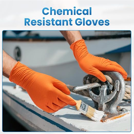 Borje Orange 8 Mil Nitrile Disposable Gloves, 100 Count, X-Large | Heavy-Duty, Latex & Powder Free, Raised Diamond Texture, Mechanic, Industrial, Automotive, Gardening