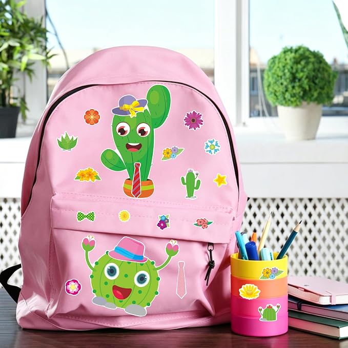 24 Sheets Cactus Make a Face Sticker, Make Your Own Cactus Stickers Mix and Match Sticker for Home School Classroom Crafts Activities Reward Birthday Party Favors