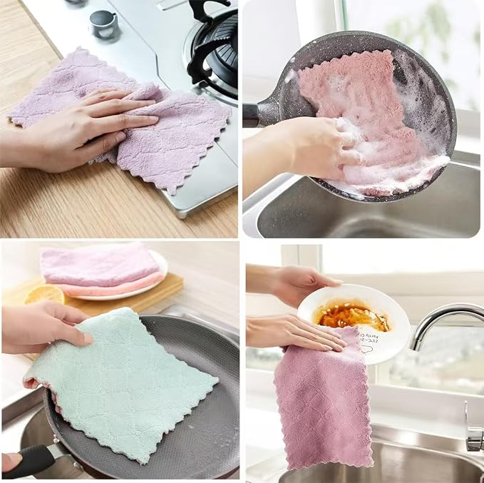 20 Pack Kitchen Dish Cloths Dish Towels, Super Soft and Absorbent Coral Fleece Cloth, Coral Velvet Microfiber Cleaning Cloth, Nonstick Oil Washable Fast Drying Dish Rags for Clean Table, Dish, Glass.