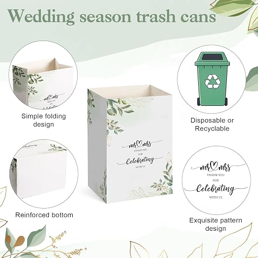 Domensi 4 Pcs 13 Gallon Disposable Trash Cans for Parties Wedding | Foldable Cardboard Trash Can, 15.75 x 11.81 x 9.84, Collapsible Garbage & Recycling Bins for Wedding, Events & Kitchen