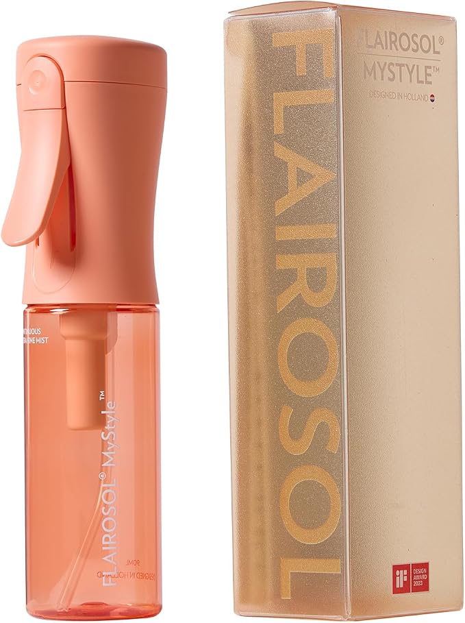 FLAIROSOL MyStyle Travel Continuous Spray Bottle, 3.04oz/90ml, Peach | Portion control mist for air fryer, salad, BBQ, refillable & reusable, fine mist olive oil kitchen sprayer, anti-drip