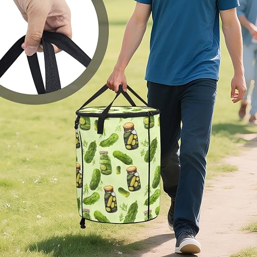BIGCARJOB Pickled Cucumber Portable Trash Can Large Folding Big Trash Can with Lid Storage Bag Pop Up Trash Cans for Parties, 22.83x17.71 in