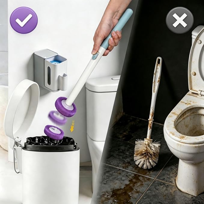 48 Count Disposable Toilet Brush Refill Heads, KZKR Toilet Wand Refills | Upgraded 4-Layer Toilet Cleaner Refill Pads for Bathroom Cleaning Supplies, Bulk Economy Pack, Light Lavender Scent