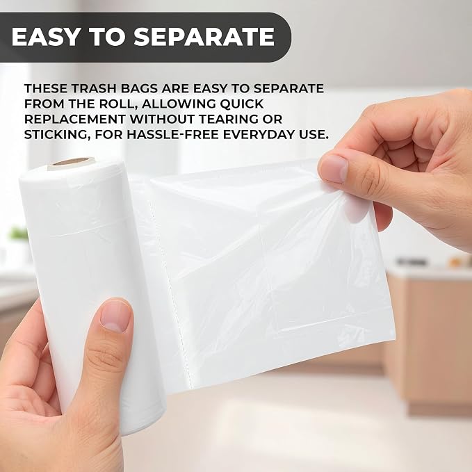 4 Gallon Clear Trash Bags, 200 Count, 6 Micron Wastebasket Liners | Lightweight 6-Micron Wastebasket Bags for Bathrooms, Bedrooms, Offices, and Everyday Trash