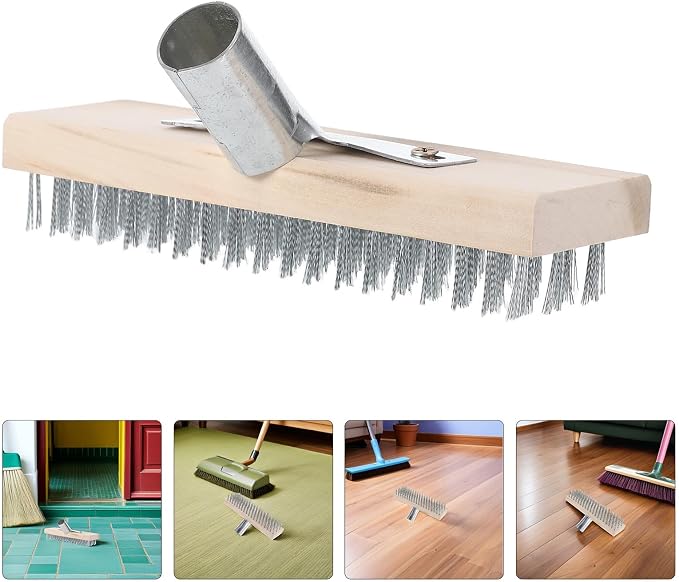 Hemobllo 2pcs Stainless Steel Deck Brush with Wood Handle Heavy Duty Steel Wire Floor Brush for Versatile Deck Cleaning and Anti-Slip Moss Removal Patios and Garages