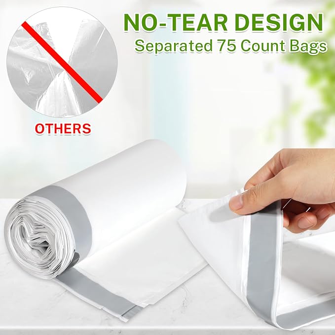 10 Gallon Trash Bags Drawstring, 1 Mil Thick White 75 Count | Garbage Bag for Office Kitchen