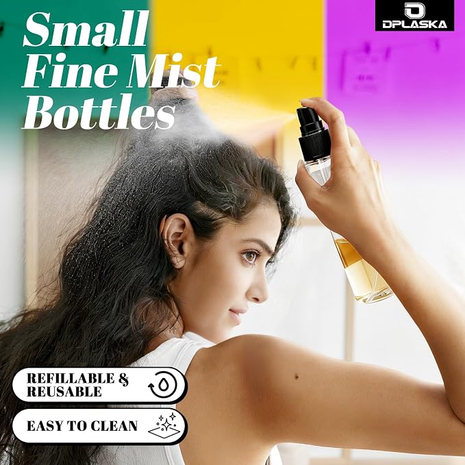 6 Packs 8 oz Clear Plastic Spray Bottles, Black Fine Mist Sprayer | Refillable Empty Bottles with Cap, For Essential Oils, Perfumes, Travel, Cleaning Solutions, With Labels & Funnel