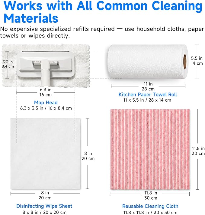 Multi-Purpose Mini Dust Mop, 39" Lightweight Small Kitchen Cleaning Tool | One-Click Grip, Great for Cabinet, Countertops & Walls, No-Touch, Use Paper Towels, Wipes & Rags, Traps & Locks Dust, Dirt