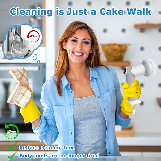 DAESUNG Electric Spin Scrubber, Electric Bathroom Brush with 7 Replaceable Heads, Power Scrubber with LED Display, Electric Scrubbers for Cleaning Shower, Tile, Grout, Sink