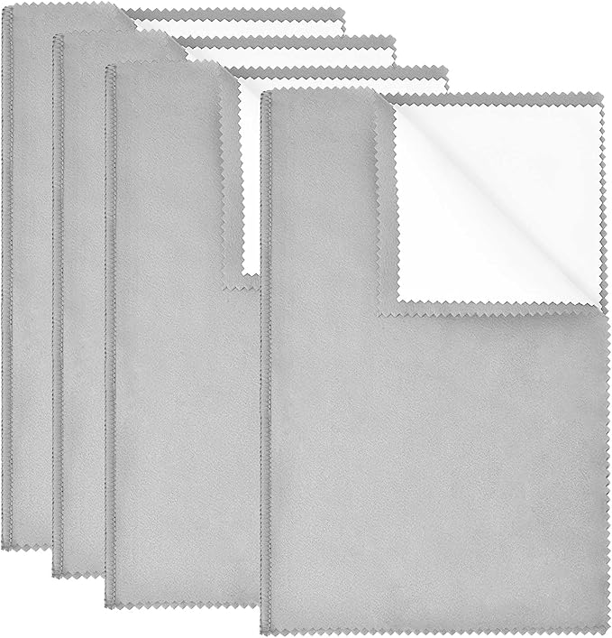 SEVENWELL Silver Polishing Cloth, 4PCS Large Jewelry Cleaning Cloths | Dual-Layer Cleaning, 10" × 12" Large Size, Reusable, Helps Remove Tarnish, Restores Shine, Jewelry Care
