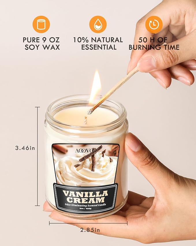 AOOVOO 4 Pack Odor Eliminating Candle Set - 36 oz Non Toxic Soy Candle | Highly Fragranced, Up to 200 Hours Burn time, Eliminates 95% of Pet, Smoke, Food, and Other Smells Quickly