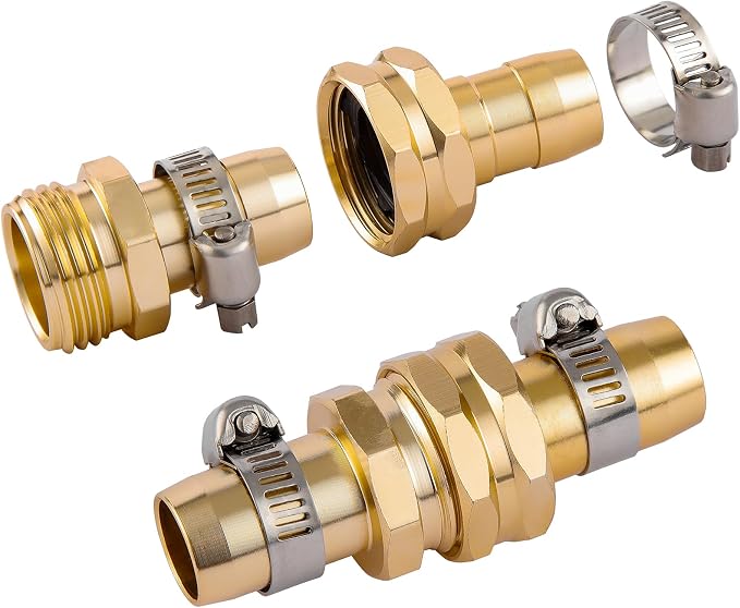 Garden Hose Repair Connector Kit, Fit for 3/4" or 5/8" Garden Hose Fitting | 5 Set Male and Female Hose Adapter, Water Hose Repair Kit with Clamps