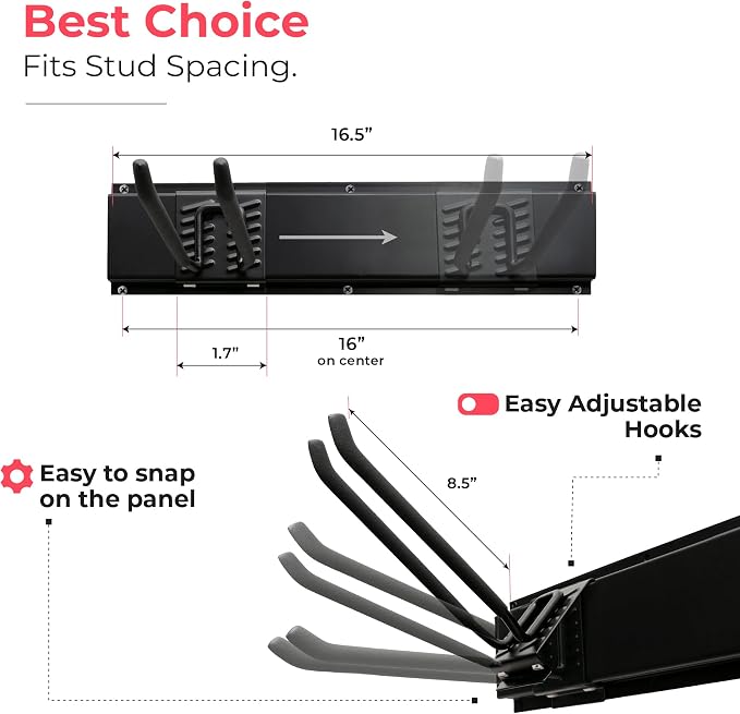 Garage Tool Organizer Wall Mount - 48 inches - Sturdy Storage Rack with Adjustable Hooks, Anti-Rust - Easy Installation, 300lbs Capacity - Garden Tool Organizer (03 Racks & 06 Hooks) | 300 lbs, anti-rust carbon steel, garden tool organizer & storage ra...